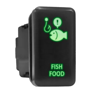 FISH FOOD - Green Backlit Tall Push In Switch  1.54"x 0.83" (Fit: Toyota) - Picture 1 of 6