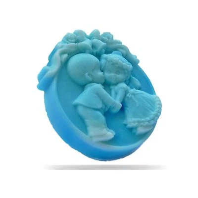 süße Hochzeitsseife Brautpaar hellblau Duft besonderes Gastgeschenk Einseifer