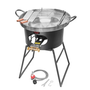 23" Mexican Style Concave Stainless Steel Comal w/ 80,000 BTU Propane Burner Set - Picture 1 of 6