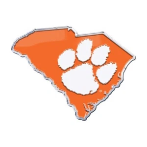 Clemson Tigers Colored State Outline w/Paw Car Emblem - Picture 1 of 1