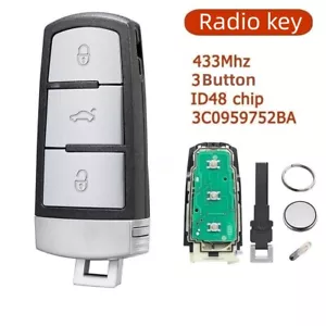 3 Button Car Key Fob 433Mhz ID48 Chip For VW Passat CC B6 B7 Magotan 3C0959752BA - Picture 1 of 7
