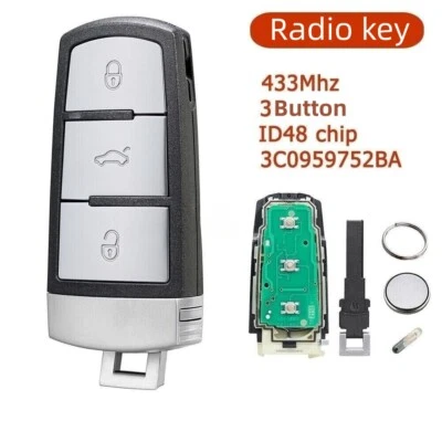 3 Button Car Key Fob 433Mhz ID48 Chip For VW Passat CC B6 B7 Magotan 3C0959752BA - Image 1 of 4