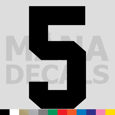 MANA DECALS Number Five 5 Vinyl Die Cut Decal Sticker - Jersey Sport Athlete Varsity