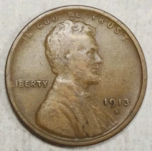 1913-S Lincoln Cent, Very Good to Fine, Inexpensive Better Date    0129-07 - Picture 1 of 2