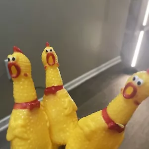 3PCS Rubber Chicken Squeeze Squeak Pet Dog Puppy Shrilling Chew Toy Yellow Funny - Picture 1 of 2