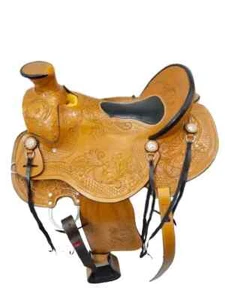 Silla de montar Western Trail Wade Tree Roping Ranch caballo cuero trabajado 15". - Imagen 1 de 8