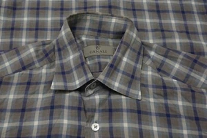 Canali 1934 Plata Label Gris Azul Cuadros 100% Botón de Algodón Camisa Hombre Sz - Imagen 1 de 7