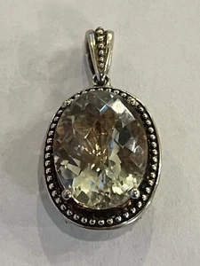 Michelle Albala Checkerboard Prasiolite Reversible Silver Pendant Choc Diamonds - Picture 1 of 9