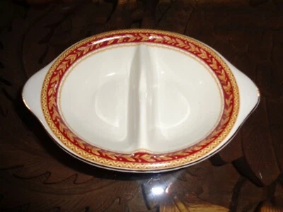 Sampson Bridgwood Lifelong Ironstone Snack Or Sauce Double Dish Red & Gold Rim - Image 1 of 4