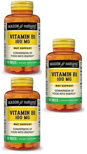 Mason Natural Vitamin B1 (Thiamin) 100 mg 100 count X 3 Packs - Picture 1 of 1