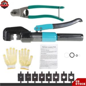 10 Ton Hydraulic Wire Crimper 9 Dies Crimping Tool Battery Cable Lug Terminal - Picture 1 of 11