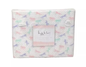 Nicole Miller TWIN Soft Cotton Percale Unicorn & Silver Polka Dots Sheet Set NEW - Picture 1 of 4