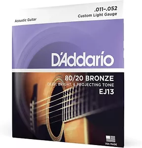 D'Addario EJ13 Acoustic Guitar Strings 80/20 Bronze Custom Light 11-52 - Picture 1 of 5