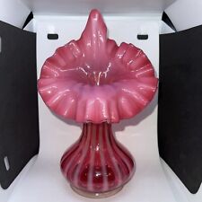 VINTAGE FENTON JACK IN THE PULPIT CRANBERRY STRIPE OPTIC RIBBED - 9 1/2” Tall