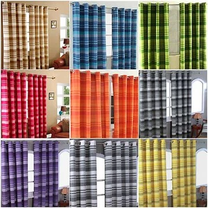 Morocco Cotton Ribbed Striped Curtains Ready Made - 9 Colours Available - Picture 1 of 10