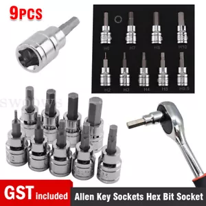 9pc 3/8 Allen Key Sockets Hex Bit Socket Set Drive & Drill Driver Metric 2-10mm - Picture 1 of 12