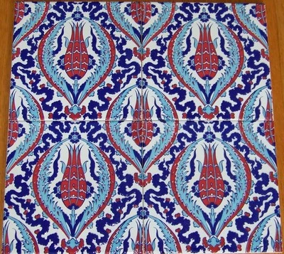 Juego de 12 Azulejos Cerámicos Turcos Iznik Grandes Patrón Tulipán Rojo 8"x8" Elevados Foto 1 de 4