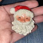 Vintage Plastic Jolly Santa Face Beard Christmas Brooch Pin, Hong Kong
