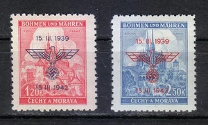 Böhmen & Mähren 1942 postfrisch Mi 83-84 Sc 60-61 überdruckt. Nazi Adler. WW2 ** - Bild 1 von 2