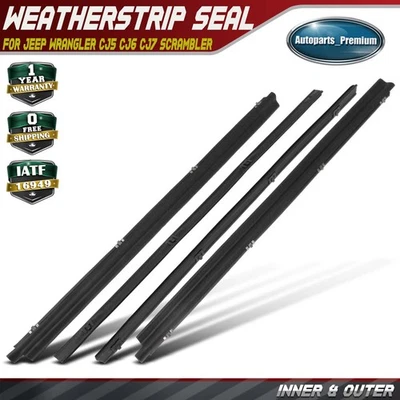 4x Inner & Outer Window Scraper Weatherstrip Seal for Jeep Wrangler CJ5 CJ6 CJ7 - Image 1 of 4