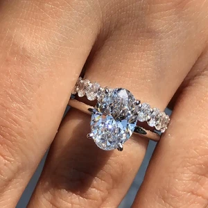 3.00 Ct Oval Cut VVS1 Moissanite Engagement Bridal Ring Set Solid 14K White Gold - Picture 1 of 10
