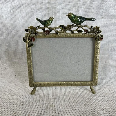 Pier 1 Imports Enameled Metal Flowers Birds Photo Picture 4x3 Frame - Image 1 of 4