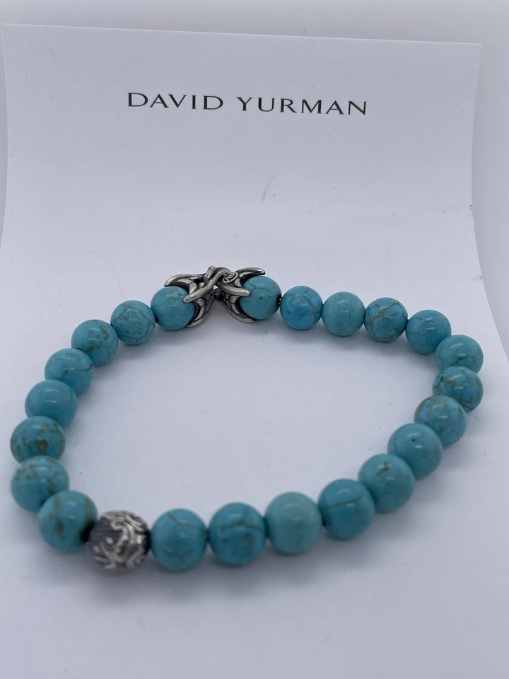 Pulsera David Yurman Hombres Plata 925 8mm Turquesa con Cuentas Espirituales Wawe 8.5" Foto 1 de 1