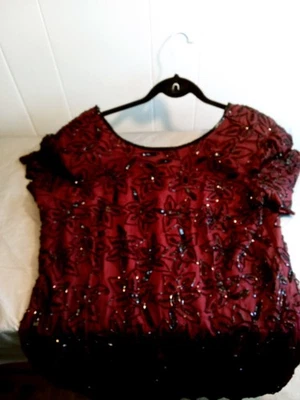 Vintage Stenay Red Black Beaded Silk Dress XL - Image 1 of 4