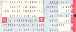 Boleto completo 15 de septiembre de 1973 Boston Red Sox @ New York Yankees - Imagen 1 de 2
