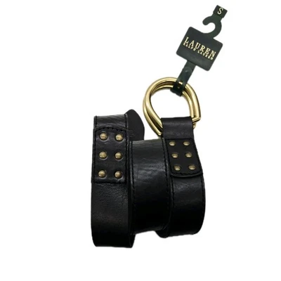 Lauren Ralph Lauren Belt Black Leather Small Brushed Gold tone Studded  NWT - Image 1 of 4