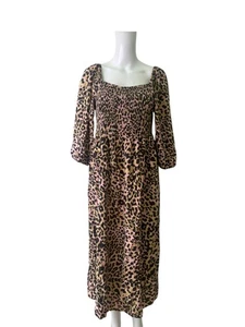 Papaya Shift Dress Size 14 Womens EU42 Brown Animal Print 3/4 Sleeve Square Neck - Picture 1 of 11