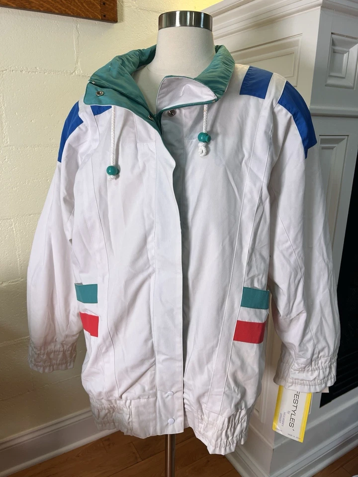 Nuevo Con Etiquetas Chaqueta De Colección Mulberry Street Mujer L Color Bloque Años 80 Retro Cremallera Completa Foto 1 de 4