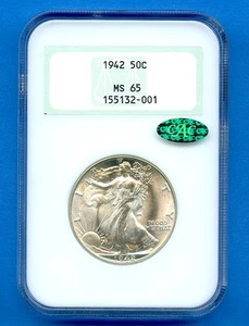 1942 P NGC MS65 Walking Liberty Silver Half Dollar 50c US Mint Old Fatty CAC - Picture 1 of 3