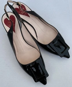 ROGER VIVIER Virgule Slingback Pumps schwarz patentierte Schnalle Kitten-Heel Gr. 39 - Bild 1 von 21