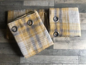 Next Ochre Yellow ASTLEY Check Boucle Eyelet Curtains 168x229 CM ( 66"x90" ) - Picture 1 of 11