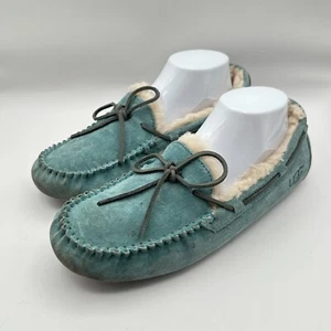 UGG Dakota Moccasin Slippers Womens 10 Blue Shearling Suede Dakota Hard Soles - Picture 1 of 14