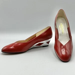 Vintage California Magdesians Women’s Red Wedge Pumps Silver Heel Size 6M NIB/cb - Picture 1 of 8