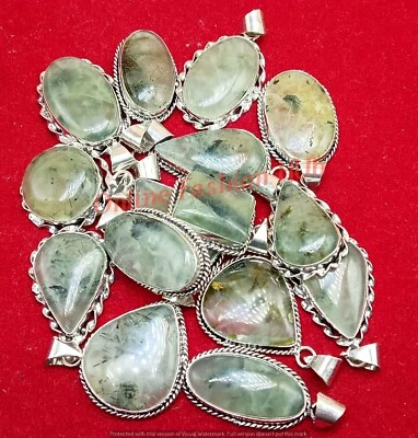 Lote al por mayor colgantes de piedras preciosas prehnita talla libre chapados en plata de ley 925 Foto 1 de 3