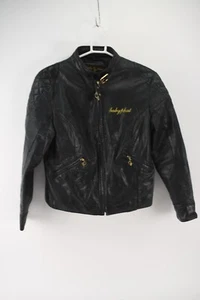 Baby Phat Womens Black Leather Full Zip Belt Collar Moto Jacket Size L - Picture 1 of 7