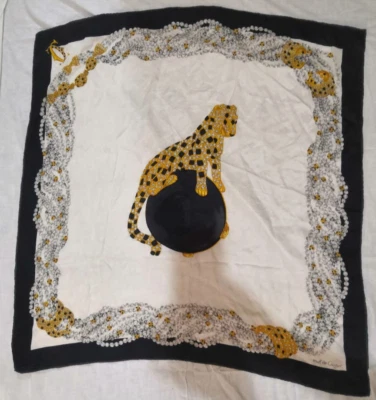 Cartier Silk Scarves Black White Gold Color Panthere Navy Silk - Image 1 of 4