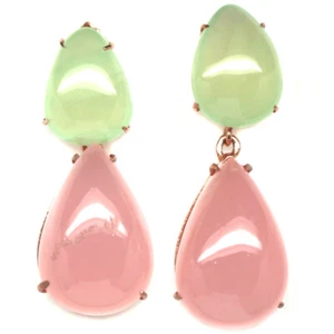 925 Plata de Ley 19 x 25Mm. Rosa Cuarzo Rosa & Verde Prenite Pendientes - Imagen 1 de 4