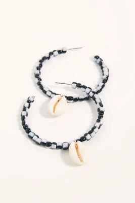 NWT FREE PEOPLE RIVER WAY HOOP EARRINGS BEADED HOOP GOLD SHELL - Image 1 of 3