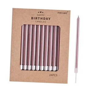 Long Thin Metallic Birthday Candles, Cake Candles, Birthday Parties, Rose Gold - Picture 1 of 8