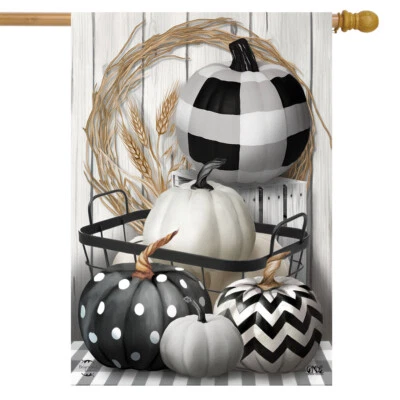 Black & White Pumpkins Fall House Flag Farmhouse Autumn 28" x 40" Briarwood Lane - Image 1 of 4