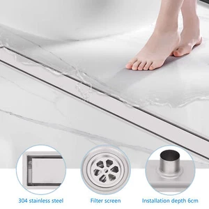 Linear Shower Drain, Stainless Steel Rectangle Shower Floor Drain - Picture 1 of 17