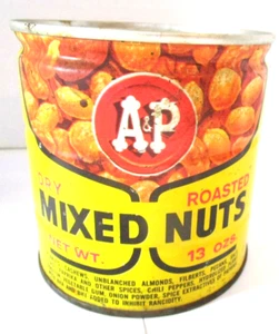 Vintage A&P Mixed Nuts Tin Metal Can 13 oz No Lid 1974 Empty - Picture 1 of 9