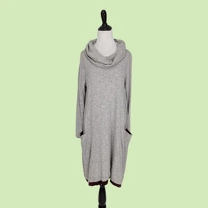 Anthropologie Sparrow Cowl Neck Swing Dress L Grey Maroon Wool Cashmere blend - Picture 1 of 7
