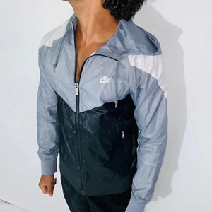 Nike Vintage Super Rare Windrunner Heritage Jacket Gray Black White Nylon Glanz - Picture 1 of 12