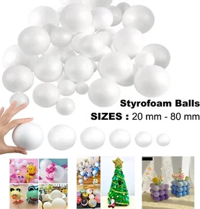 ROUND POLYSTYRENE SOLID BALLS 20mm 80mm PARTY SWEET TREE STYRO FOAM CRAFT BALL - Picture 1 of 22