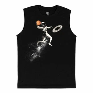 Athletic Works Boys "Astro dunk" Graphic Muscle Tee Shirt - Glow in the Dark - Picture 1 of 6